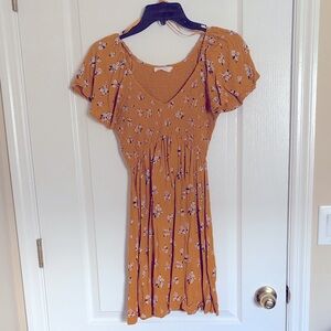 Chic Mustard Floral Fall Mini Dress